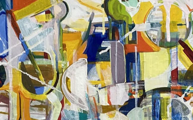 Acrylic cubist painting by Amy Balent, a faculty member