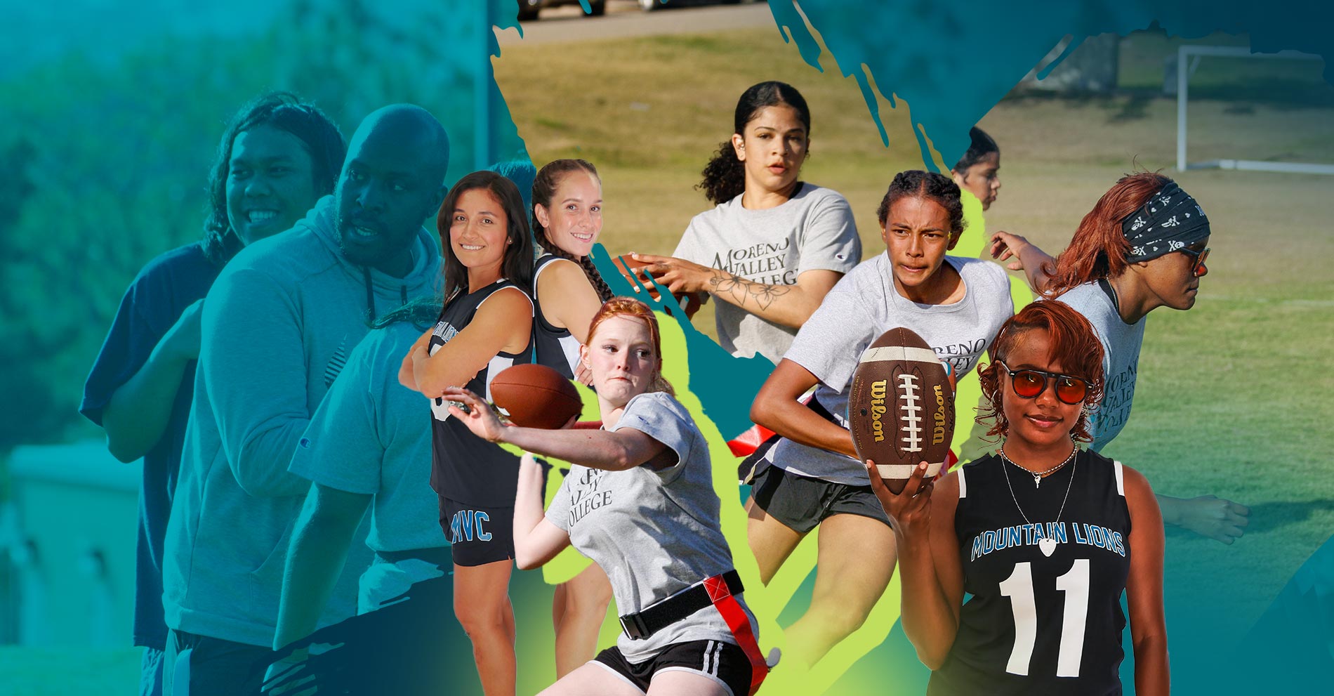 Collage of women's flag football photos