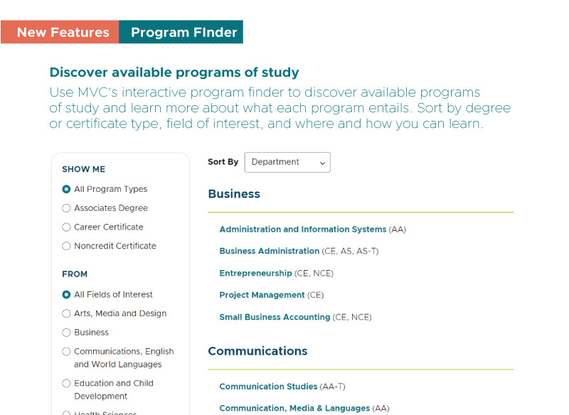 MVC's new program finder