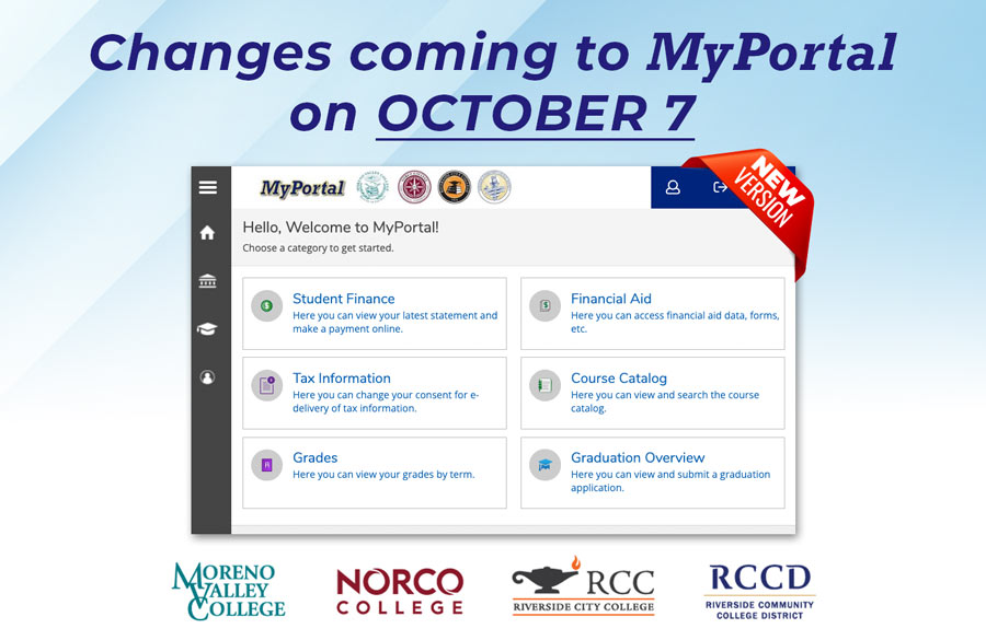 Changes coming to MyPortal on October 7 - text over a screenshot of the new MyPortal interface