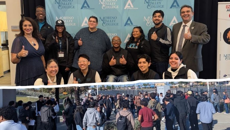 Group photos of excited attendees at the apprenticeship expo
