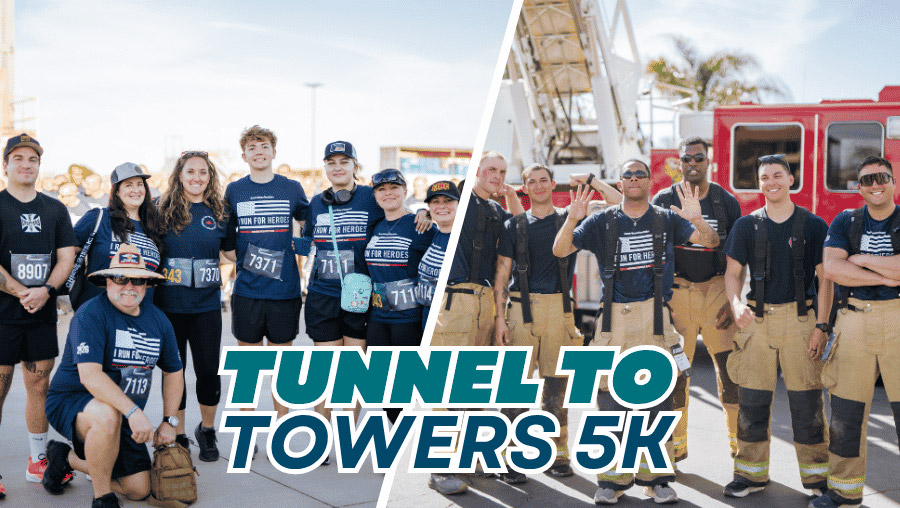 Two photos of Tunnel to Towers 5k participant groups