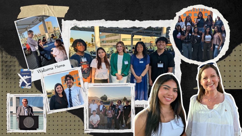 Collage of photos of students and RCCD employees from the study abroad reception