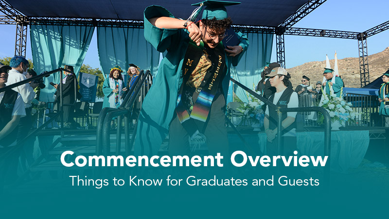 Photo of a celebrating graduate with the headline, Commencement Overview Video: Things to Know for Graduates and Guests
