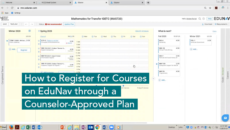 Registering for Classes in EduNav tutorial video - click to watch and listen